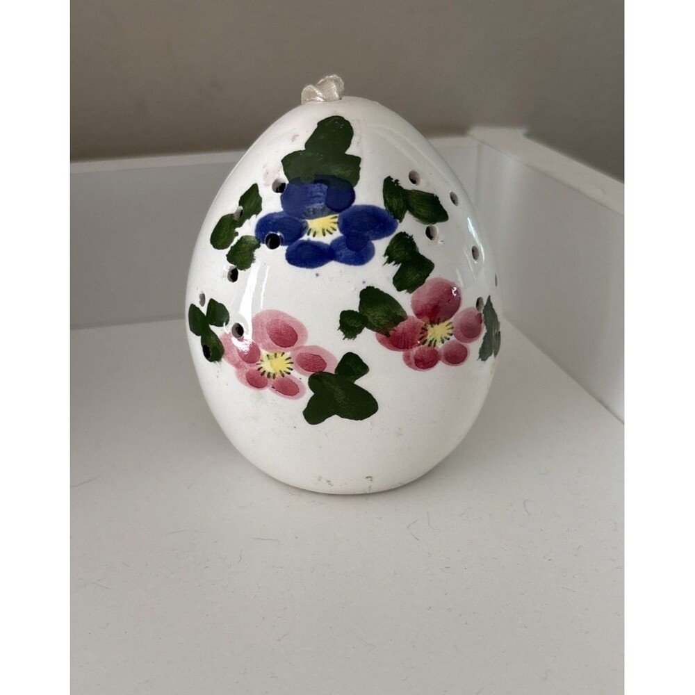 Vintage Floral Ceramic Egg Pomander Sachet Potpourri Holder Japan Mid Century